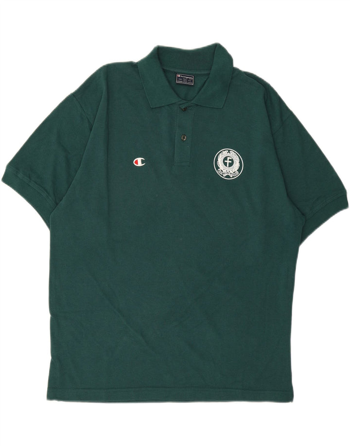 CHAMPION Mens Graphic Polo Shirt Medium Green Cotton Vintage Champion and Second-Hand Champion from Messina Hembry 