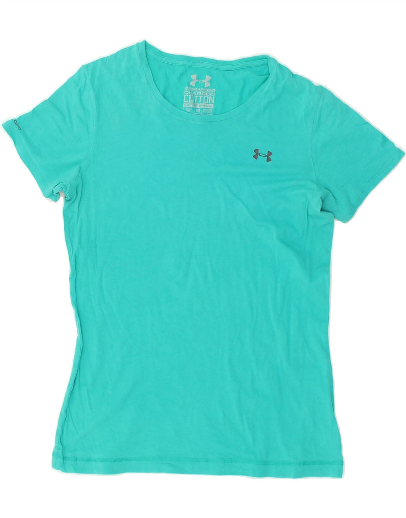 UNDER ARMOUR Womens Heat Gear T-Shirt Top UK 14 Medium Turquoise Cotton | Vintage Under Armour | Thrift | Second-Hand Under Armour | Used Clothing | Messina Hembry 