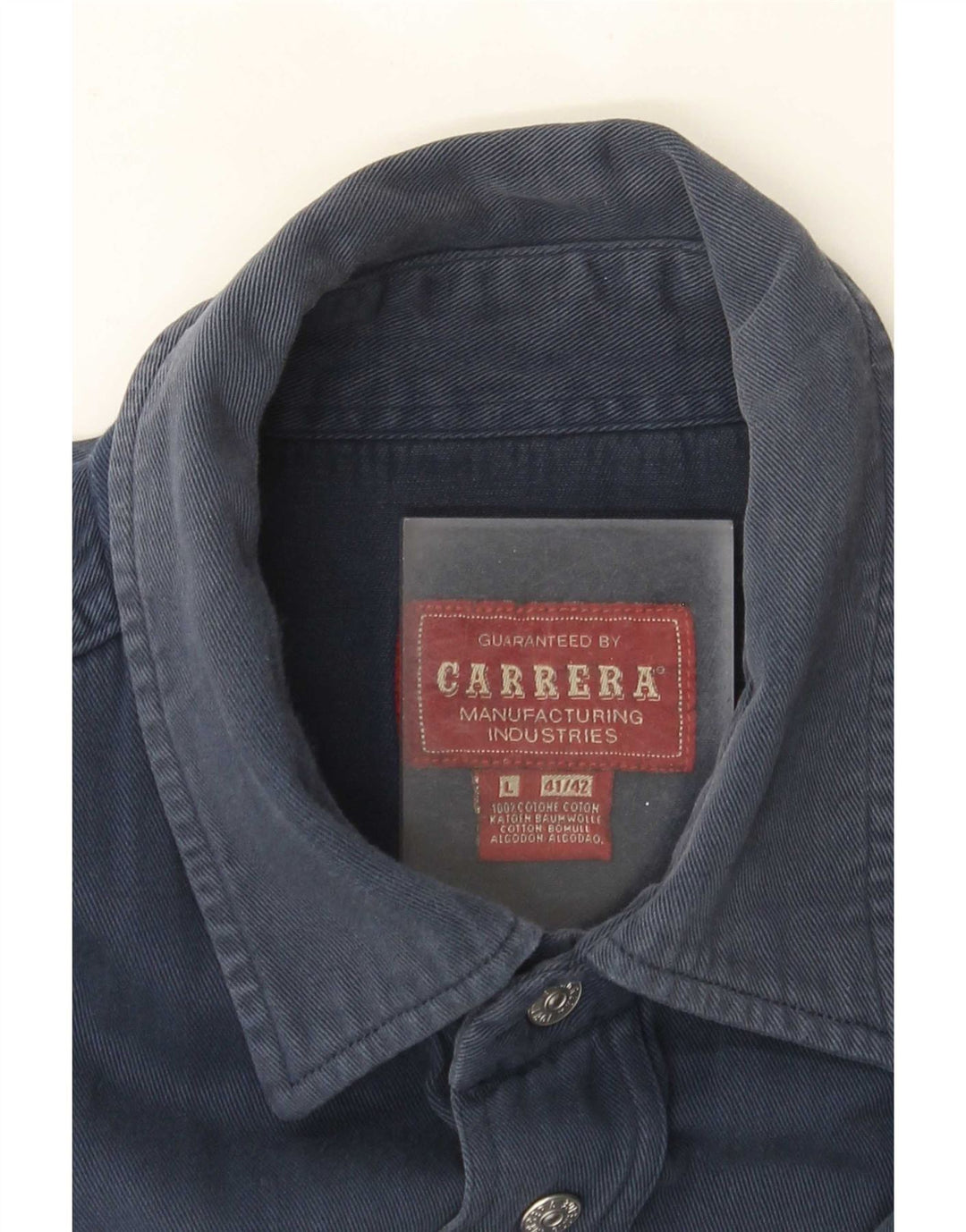 Carrera Mens Denim Shirt Size 41/42 Large Navy Blue Cotton