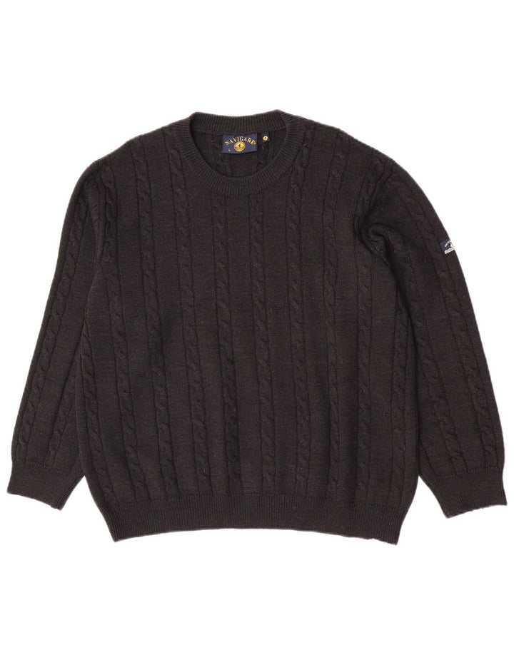 Navigare Mens Crew Neck Jumper Sweater Large Grey Wool