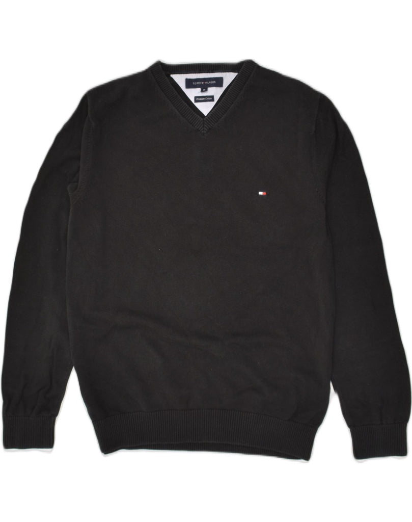 TOMMY HILFIGER Mens V-Neck Jumper Sweater Medium Black Cotton | Vintage Tommy Hilfiger | Thrift | Second-Hand Tommy Hilfiger | Used Clothing | Messina Hembry 