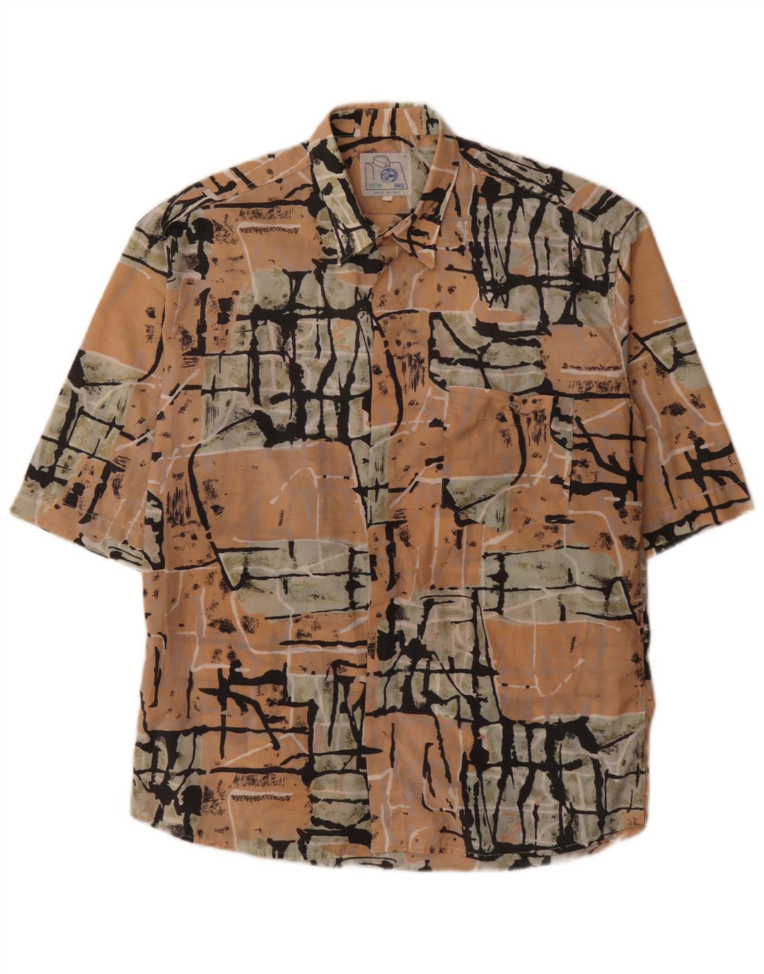 Vintage Mens Abstract Pattern Short Sleeve Shirt Large Multicoloured