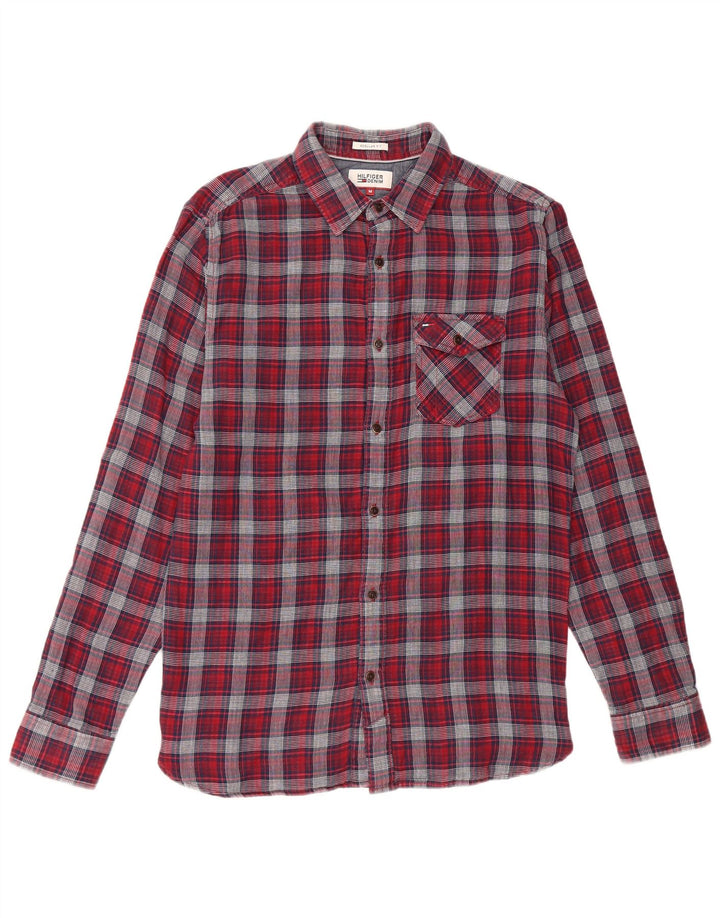 Tommy Hilfiger Mens Regular Fit Flannel Shirt Medium Red Check Cotton