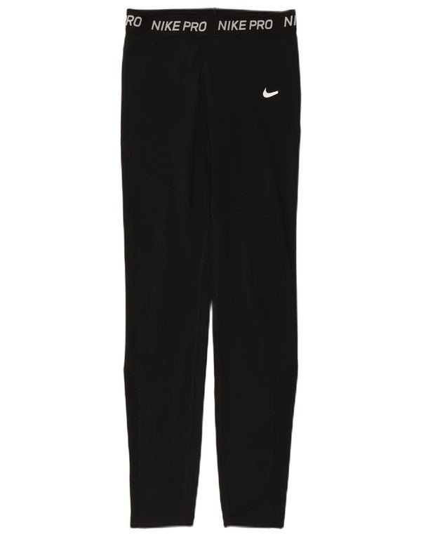 NIKE Girls Dri Fit Graphic Leggings 13-14 Years XL Black Polyester