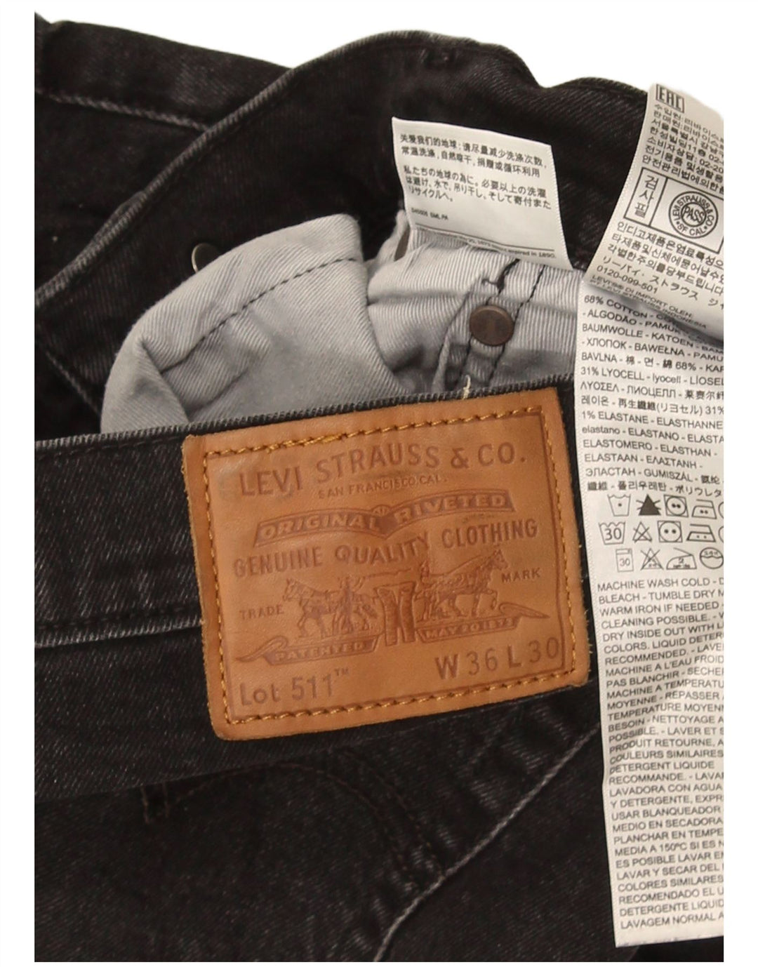 Levi's Mens 511 Slim Jeans W36 L30 Black Cotton