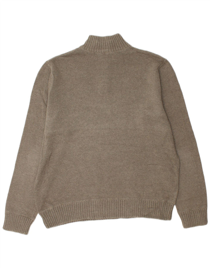 EDDIE BAUER Mens Zip Neck Jumper Sweater Large Khaki Cotton