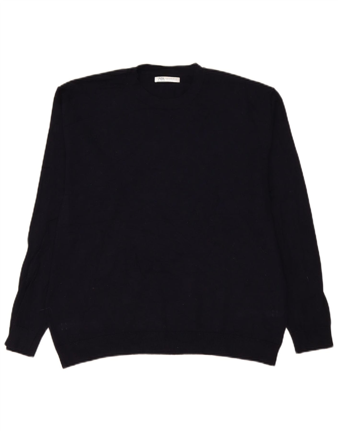 Zara Mens Crew Neck Jumper Sweater Medium Navy Blue Viscose