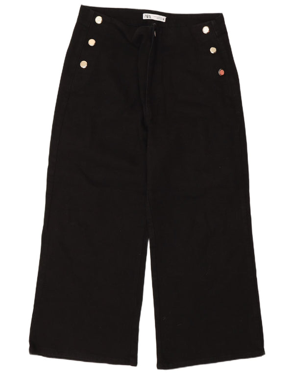 Zara Womens Crop High Rise Wide Leg Jeans EU 44 XL W34 L26 Black
