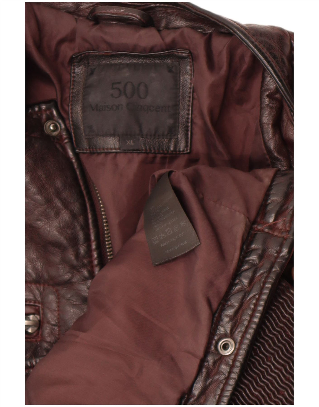 Maison Cinqcent Womens Faux Leather Jacket UK 18 XL Maroon Polyurethane