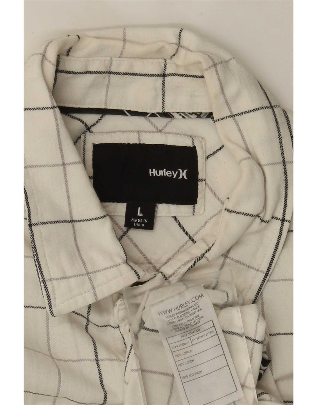 Hurley Mens Shirt Large White Check Cotton
