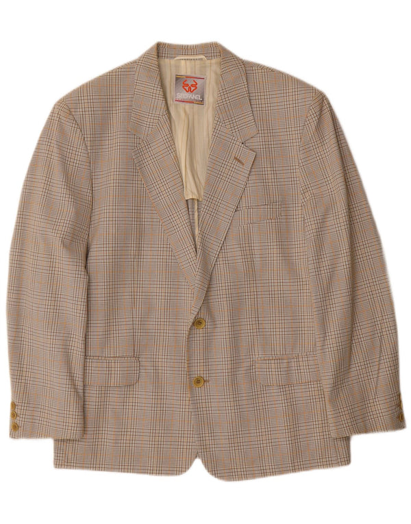 Stefanel Mens 2 Button Blazer Jacket IT 48 Medium Beige Check Cotton
