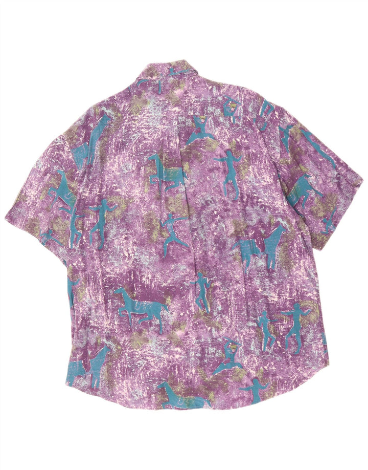 Vintage Mens Abstract Pattern Short Sleeve Shirt Large Purple Viscose