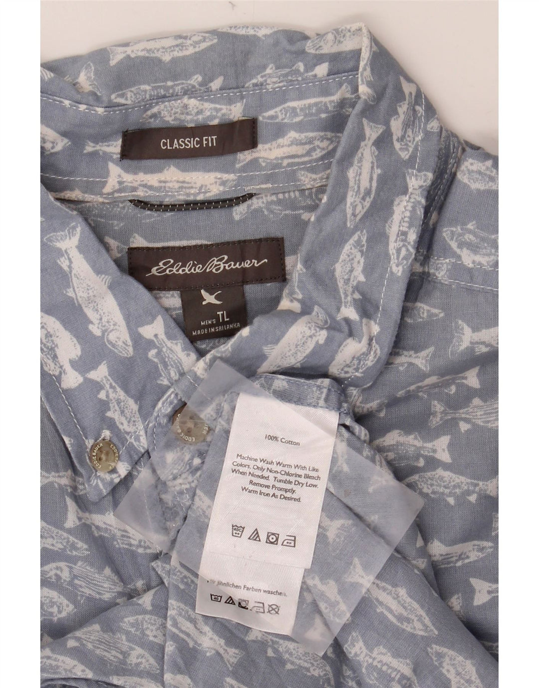 EDDIE BAUER Mens Tall Abstract Pattern Short Sleeve Shirt Large Blue