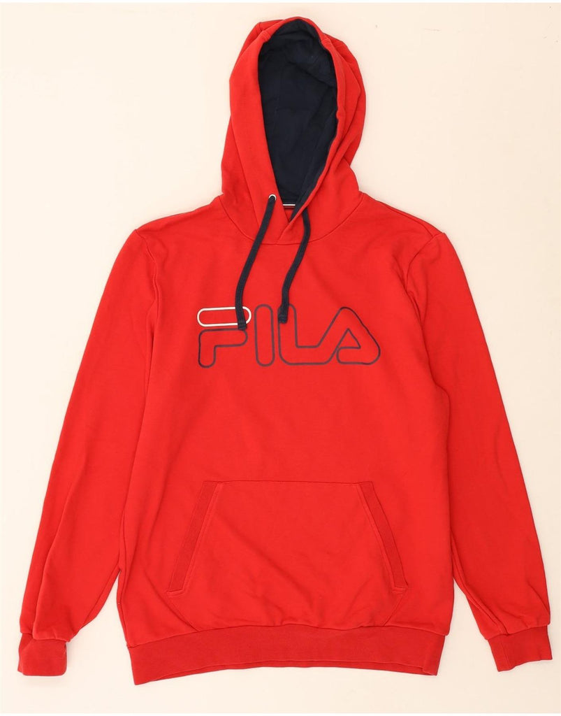 FILA Womens Graphic Hoodie Jumper UK 16 Large Red Cotton Vintage Fila and Second-Hand Fila from Messina Hembry 