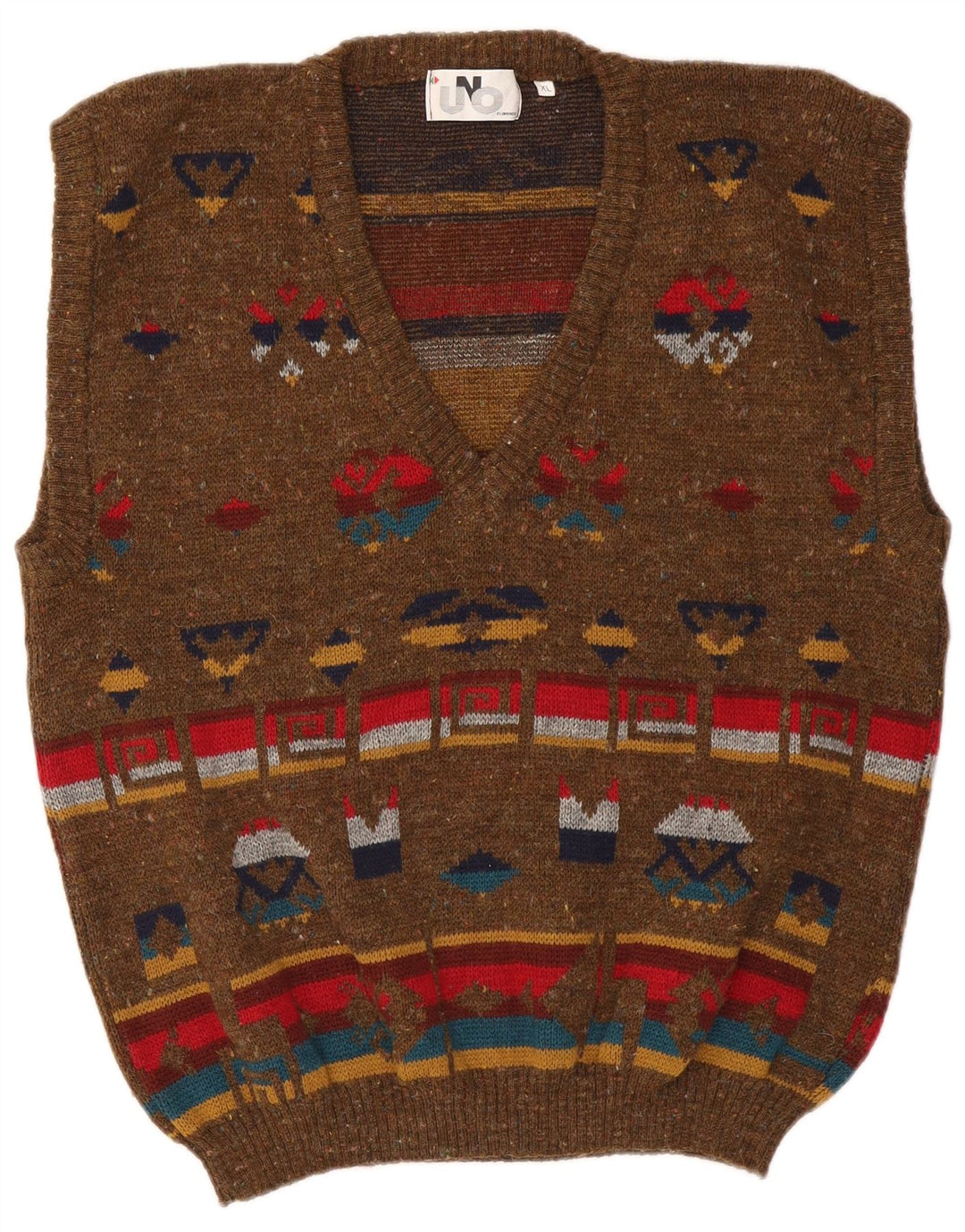 Vintage Mens Vest Tank Top XL Khaki Geometric Wool