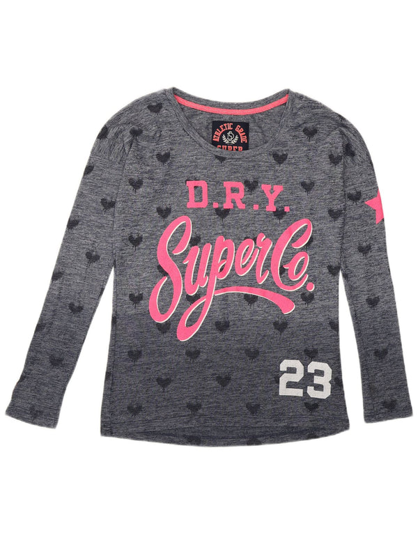 Superdry Womens Graphic Top Long Sleeve UK 10 Small Navy Blue Spotted Love