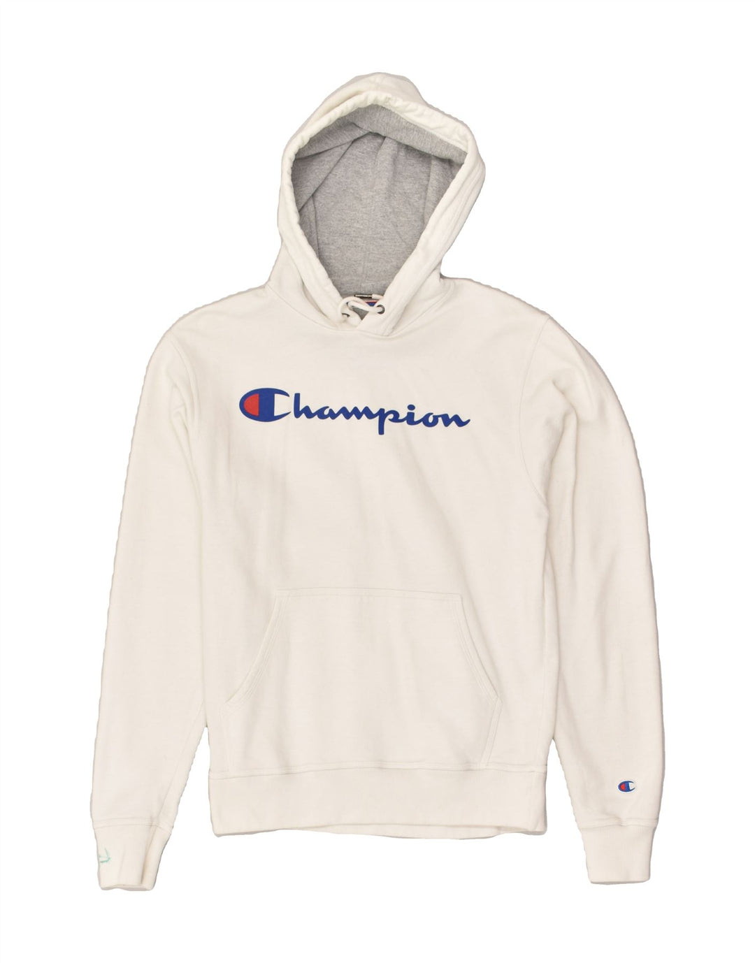 CHAMPION Womens Graphic Hoodie Jumper UK 10 Small White Cotton | Vintage Champion | Thrift | Second-Hand Champion | Used Clothing | Messina Hembry 
