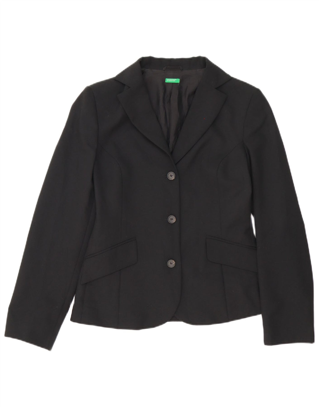 Benetton Womens 3 Button Blazer Jacket IT 42 Medium Black Polyester