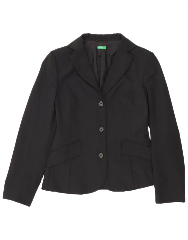 Benetton Womens 3 Button Blazer Jacket IT 42 Medium Black Polyester