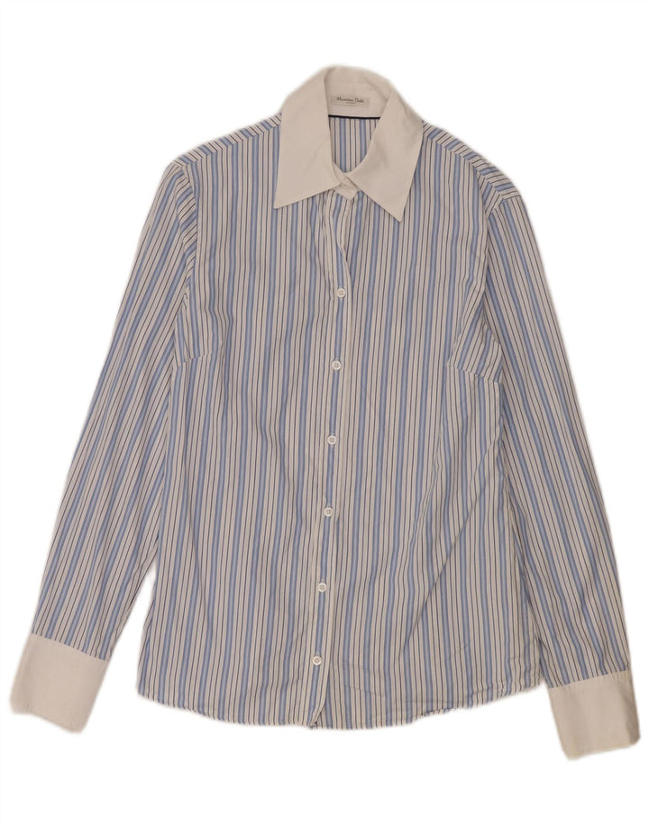 Massimo Dutti Womens Formal Shirt EU 38 Small Blue Striped Cotton