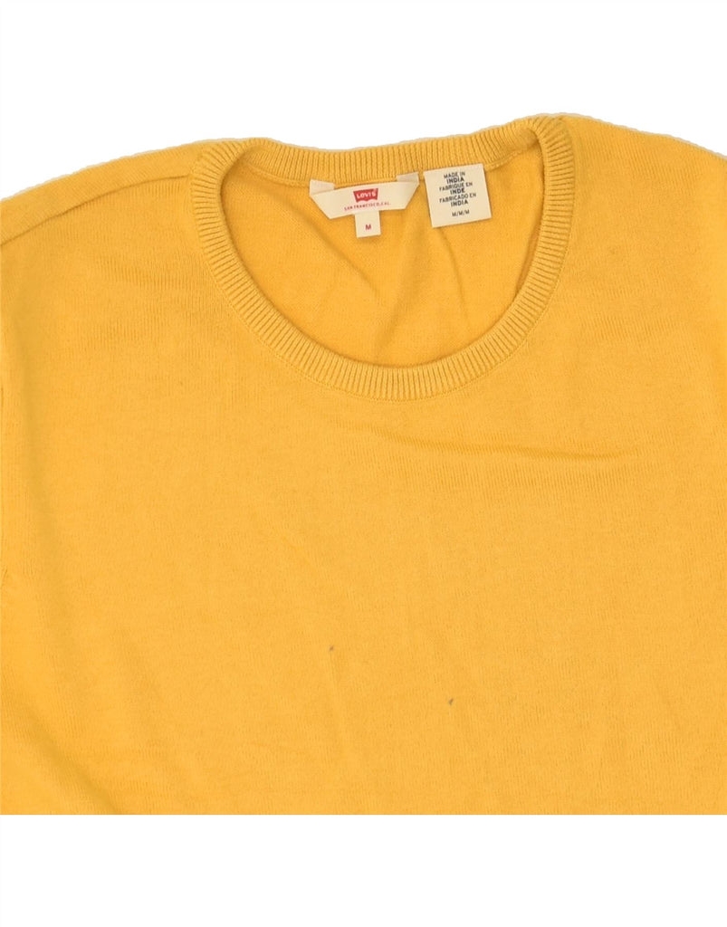 LEVI'S Womens Graphic Crew Neck Jumper Sweater UK 14 Medium Yellow Cotton | Vintage Levi's | Thrift | Second-Hand Levi's | Used Clothing | Messina Hembry 