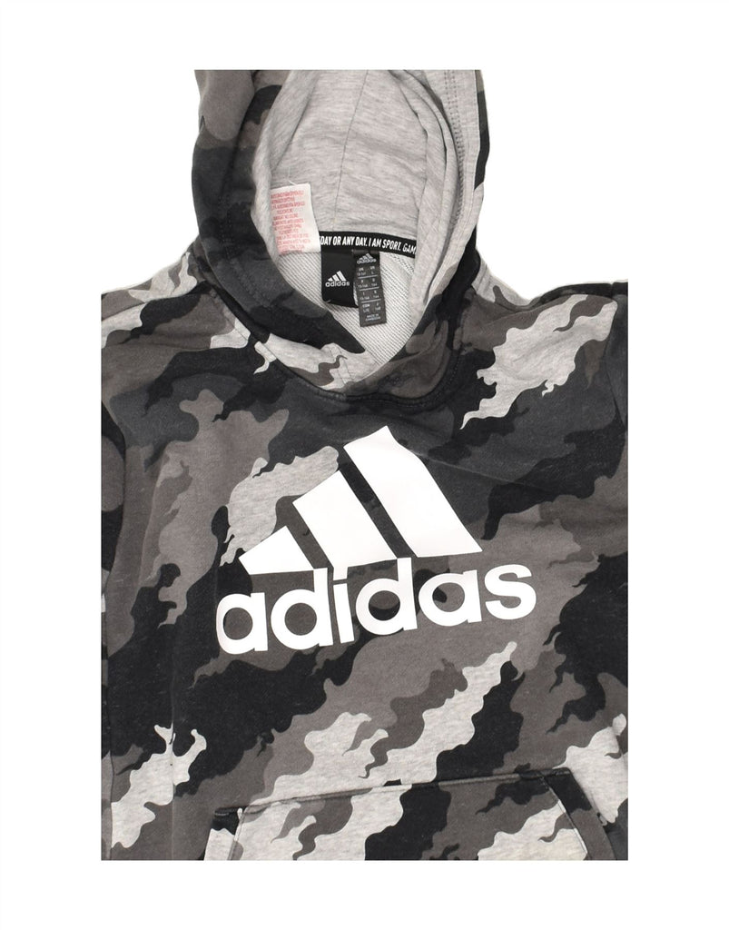 ADIDAS Boys Graphic Hoodie Jumper 13-14 Years Grey Camouflage Cotton | Vintage Adidas | Thrift | Second-Hand Adidas | Used Clothing | Messina Hembry 