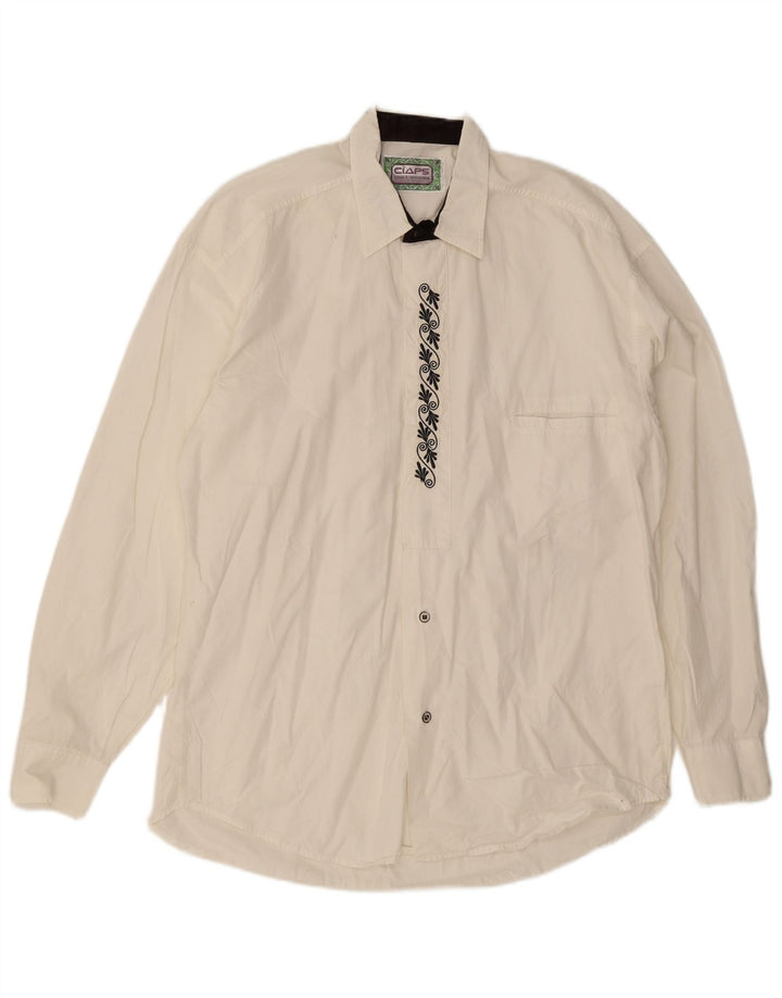 Vintage Mens Shirt Medium White Floral Cotton