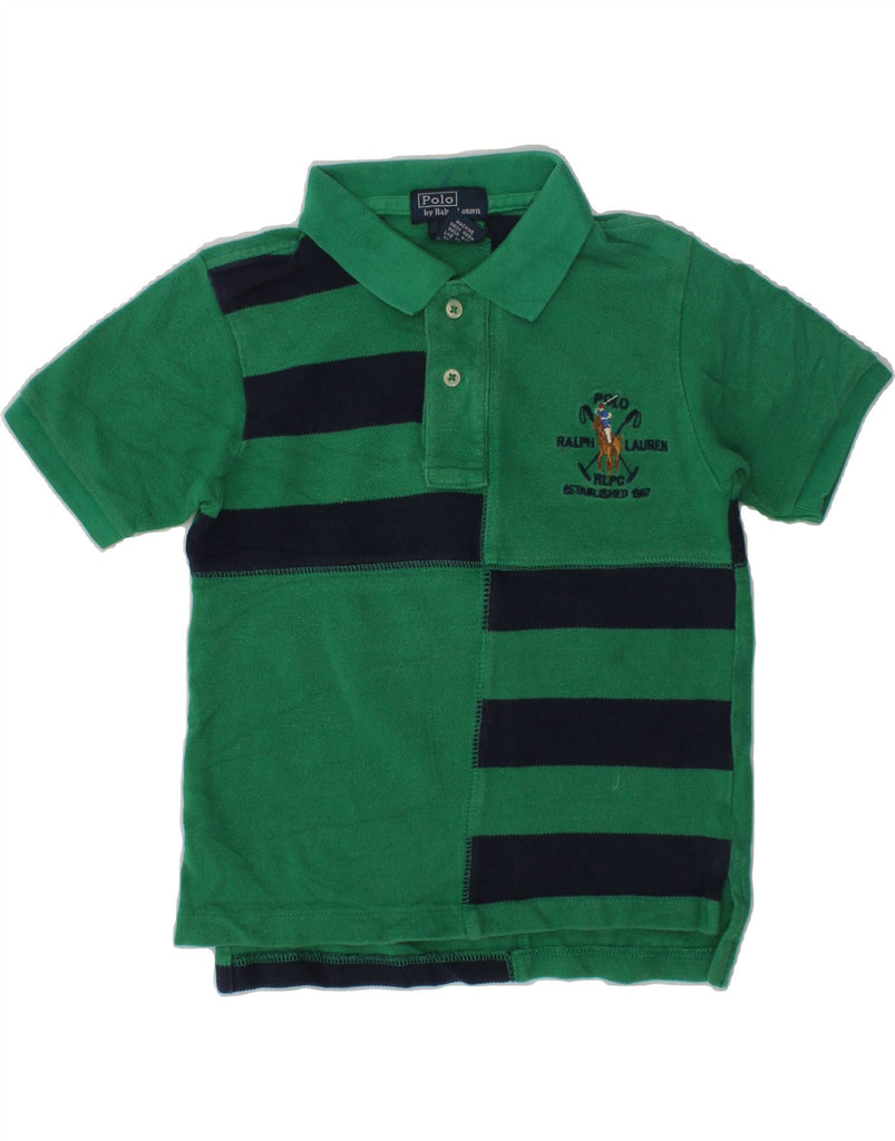 POLO RALPH LAUREN Boys Graphic Polo Shirt 3-4 Years Green Striped Cotton | Vintage Polo Ralph Lauren | Thrift | Second-Hand Polo Ralph Lauren | Used Clothing | Messina Hembry 