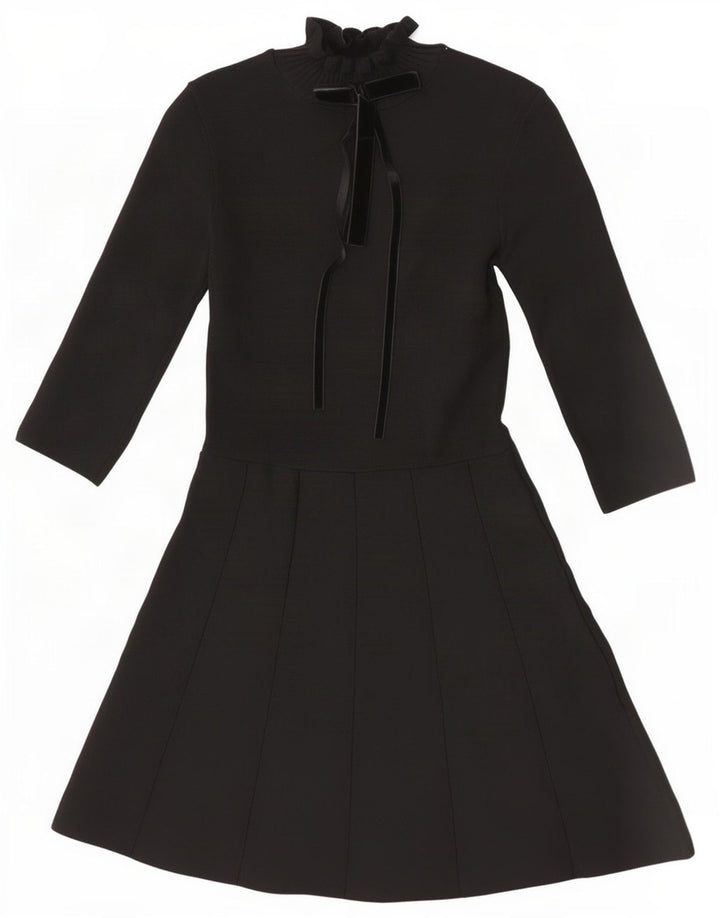 Zara Womens 3/4 Sleeve A-Line Dress UK 12 Medium Black Polyamide