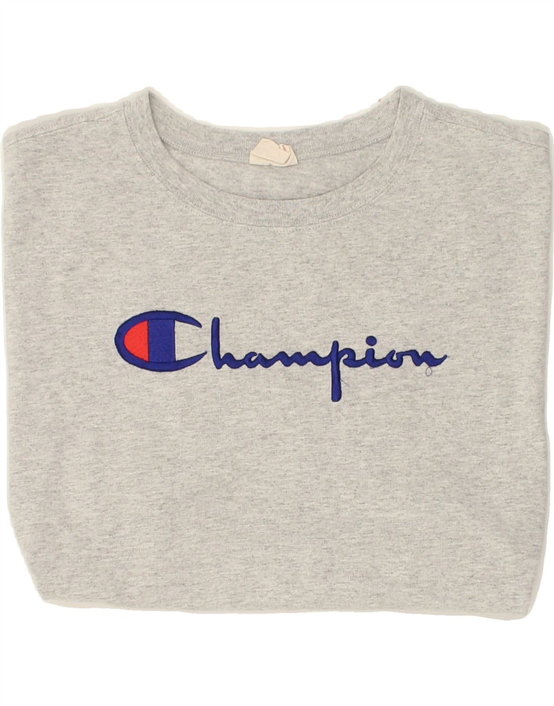 CHAMPION Womens Graphic Crop Top UK 6 XS Grey | Vintage Champion | Thrift | Second-Hand Champion | Used Clothing | Messina Hembry 