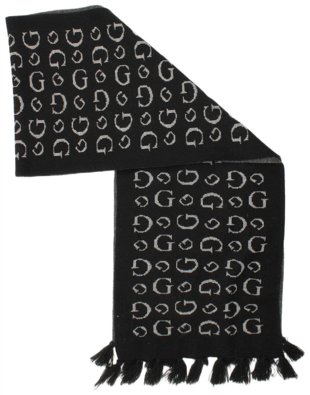 Guess Womens Graphic Rectangle Scarf One Size Black Acrylic Logo