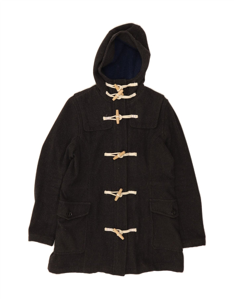 SUPERDRY Womens Hooded Duffle Coat UK 14 Medium Grey Wool Vintage Superdry and Second-Hand Superdry from Messina Hembry 