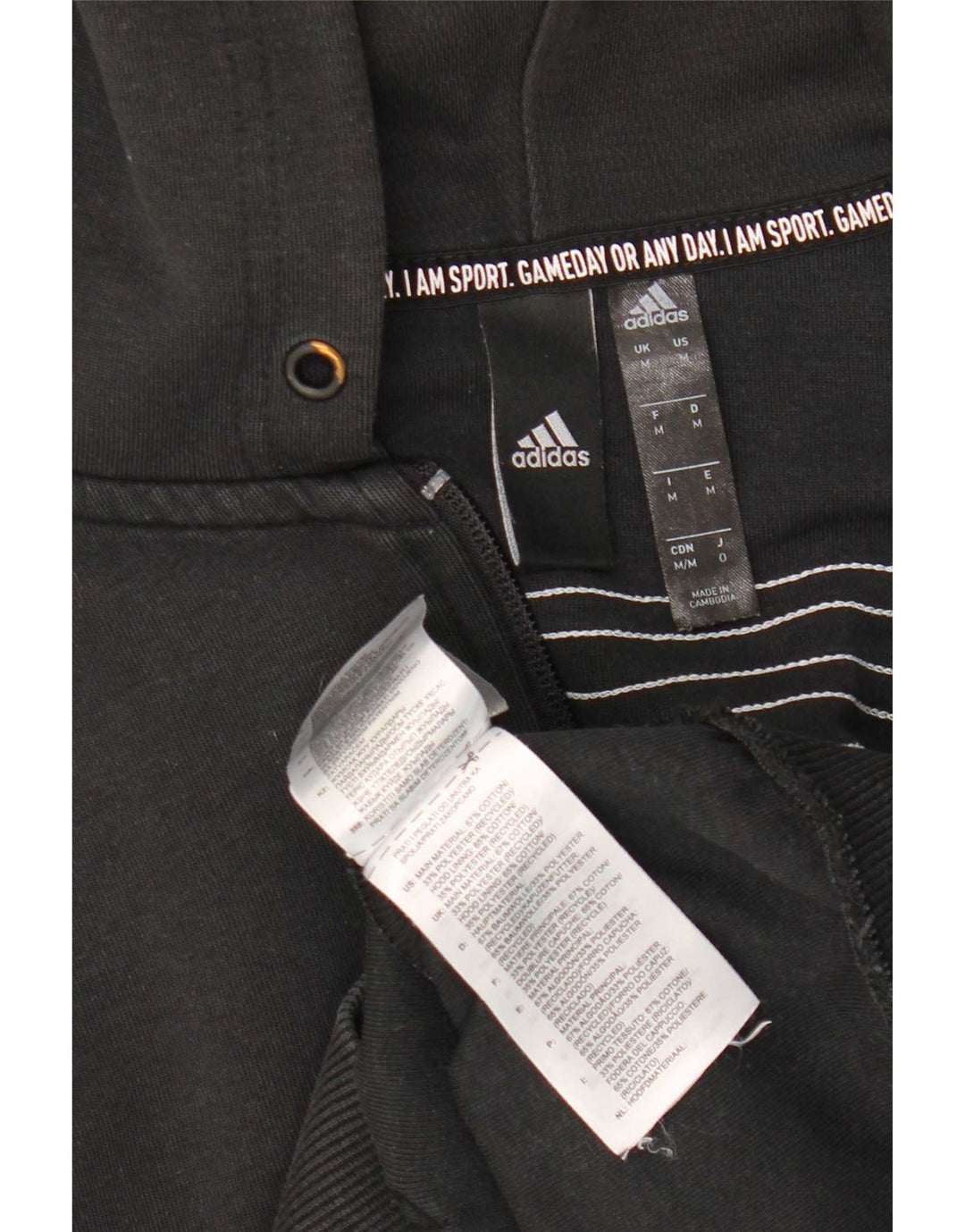 Adidas Mens Zip Hoodie Sweater Medium Black Cotton