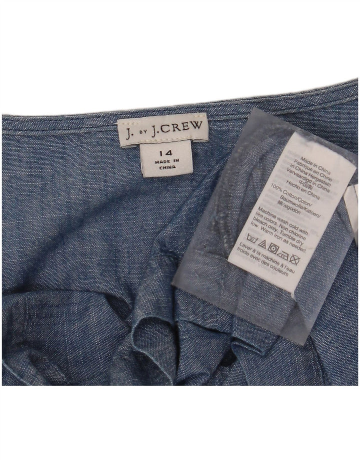 J. CREW Womens Blouse Top UK 14 Large Blue Cotton