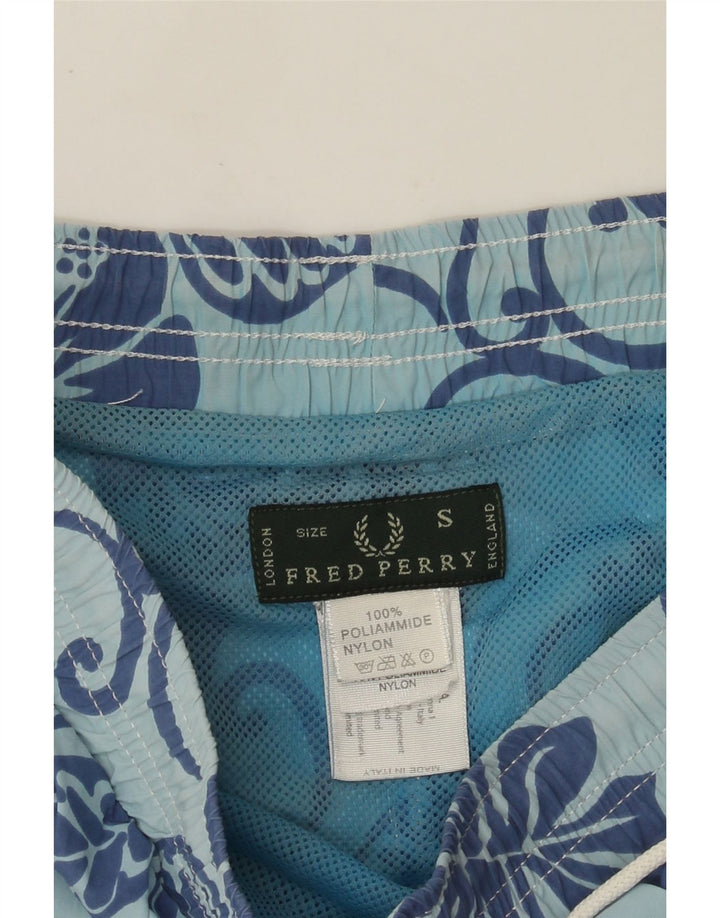 Fred Perry Mens Swimming Shorts Small  Blue Floral Polyamide