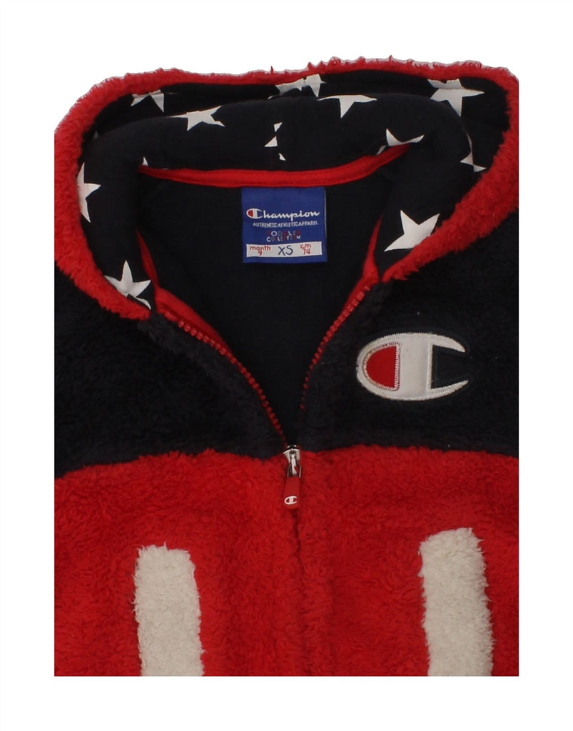 CHAMPION Baby Boys Hooded Fleece Jacket 6-9 Months XS Red Colourblock | Vintage Champion | Thrift | Second-Hand Champion | Used Clothing | Messina Hembry 