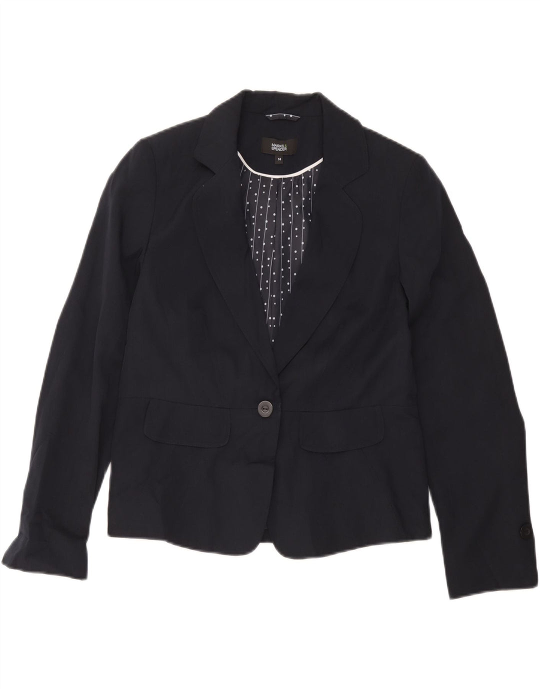 Marks & Spencer Womens Blazer Jacket UK 14 Medium Navy Blue Striped