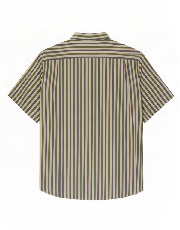 Green Leaves Mens Short Sleeve Shirt XL Pinstripe Silk