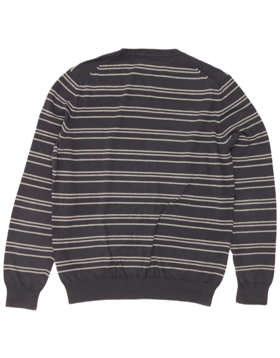 Hugo Boss Mens Crew Neck Jumper Sweater Large Grey Striped Cotton