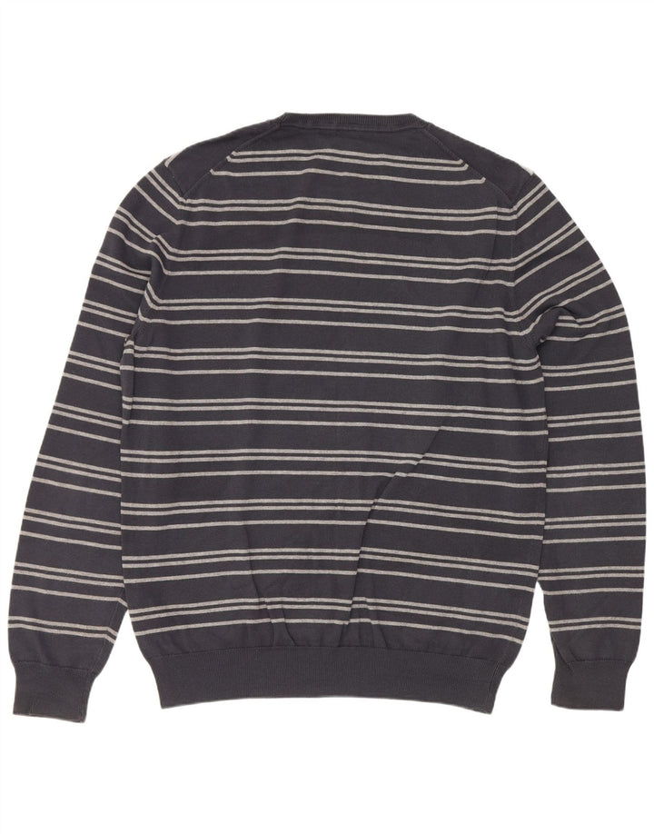 Hugo Boss Mens Crew Neck Jumper Sweater Large Grey Striped Cotton