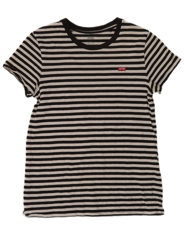 Levi's Womens T-Shirt Top UK 4 XS Black Striped Cotton
