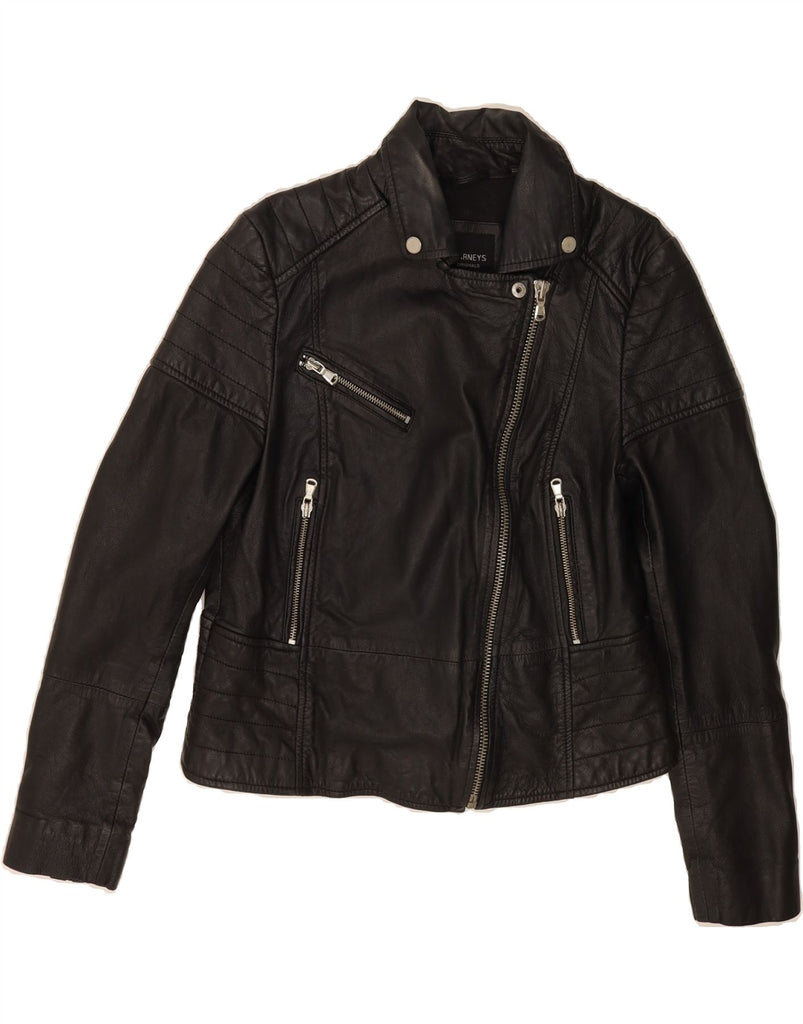 BARNEYS Womens Leather Biker Jacket UK 14 Medium  Black Leather Vintage BARNEYS and Second-Hand BARNEYS from Messina Hembry 