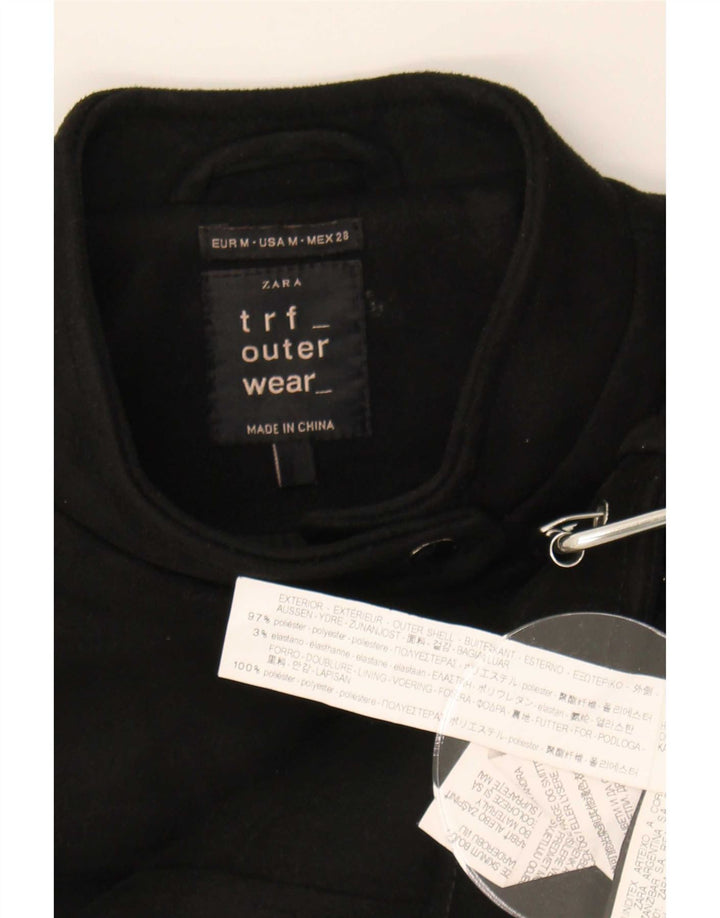 Zara Womens Trafaluc Crop Biker Jacket UK 12 Medium Black Polyester