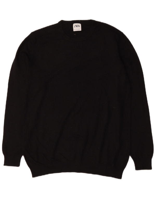 Zara Mens Crew Neck Jumper Sweater Medium Black Viscose