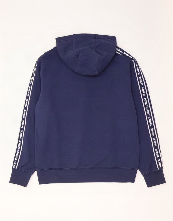 Nike Mens Graphic Hoodie Jumper Large Navy Blue Colourblock Cotton