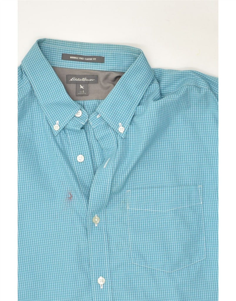 EDDIE BAUER Mens Wrinkle Free Classic Fit Shirt Large Blue Check Cotton | Vintage Eddie Bauer | Thrift | Second-Hand Eddie Bauer | Used Clothing | Messina Hembry 