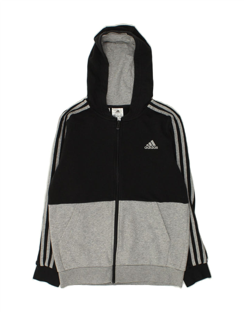 ADIDAS Boys Zip Hoodie Sweater 13-14 Years Grey Colourblock Cotton | Vintage Adidas | Thrift | Second-Hand Adidas | Used Clothing | Messina Hembry 