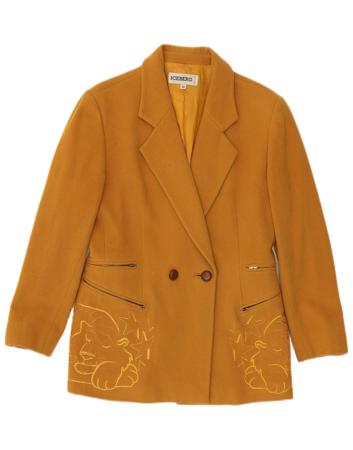 Iceberg Womens Blazer Jacket IT 42 Medium Yellow Animal Print