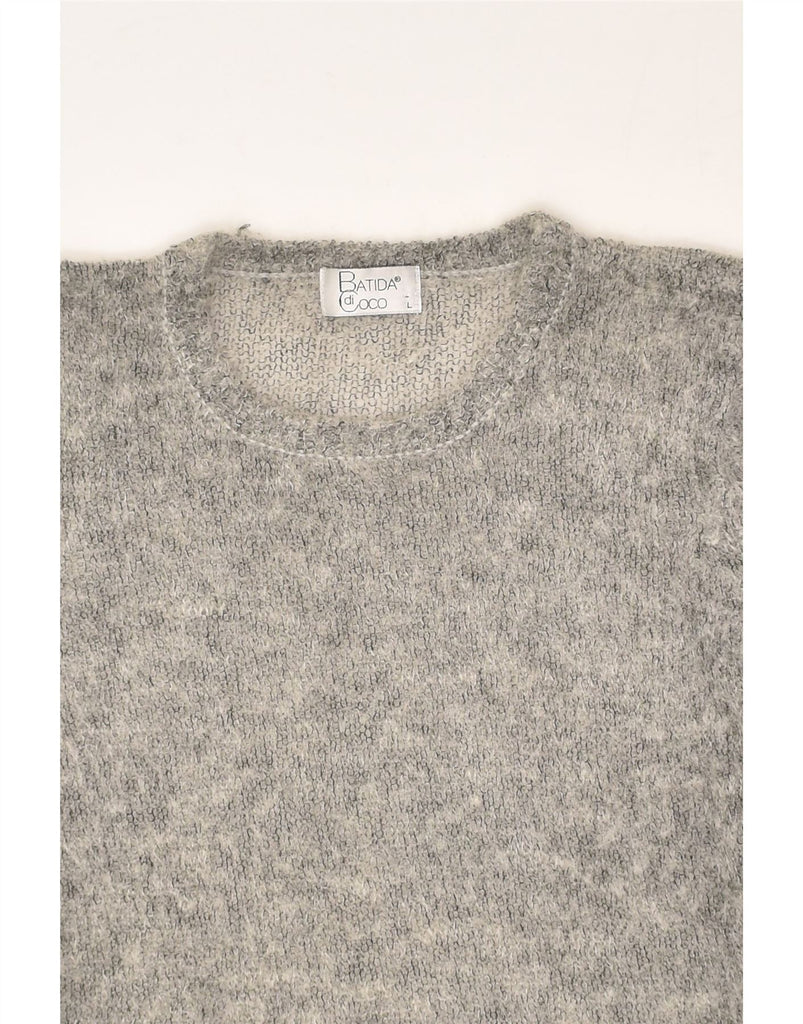 VINTAGE Womens Crew Neck Jumper Sweater UK 14 Large Grey Mohair | Vintage Vintage | Thrift | Second-Hand Vintage | Used Clothing | Messina Hembry 