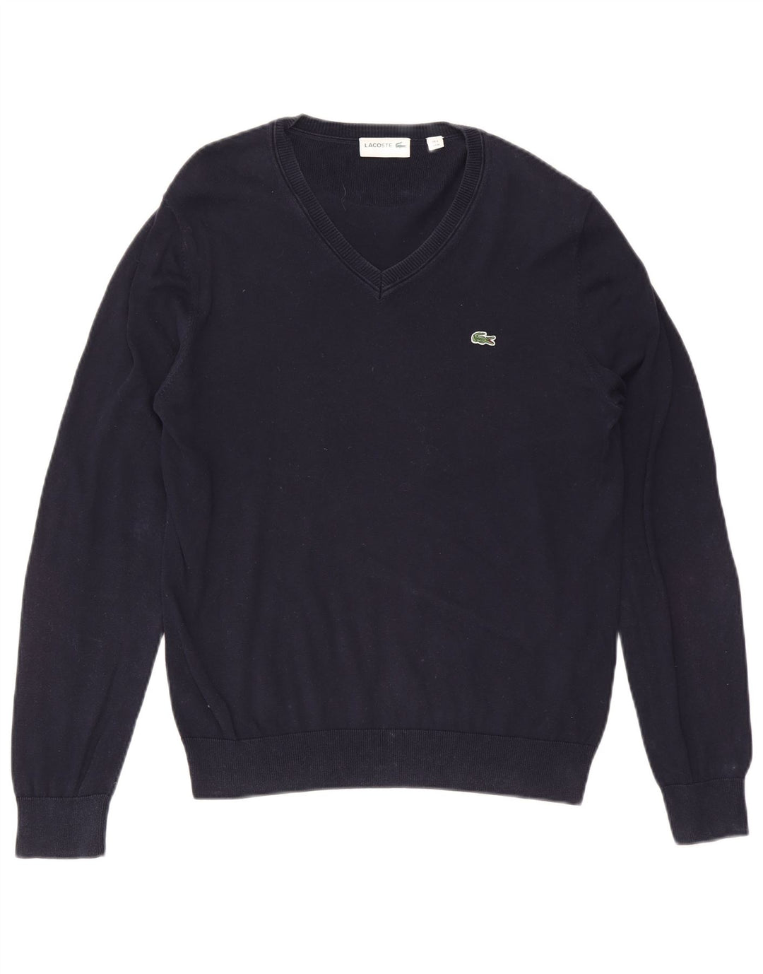 Lacoste Mens V-Neck Jumper Sweater Size 4 Medium Navy Blue Cotton